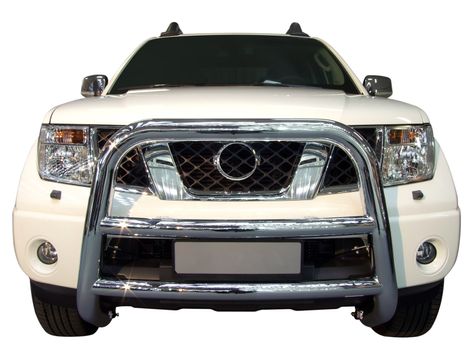Front of 4x4 SUV with roll-bar isolated