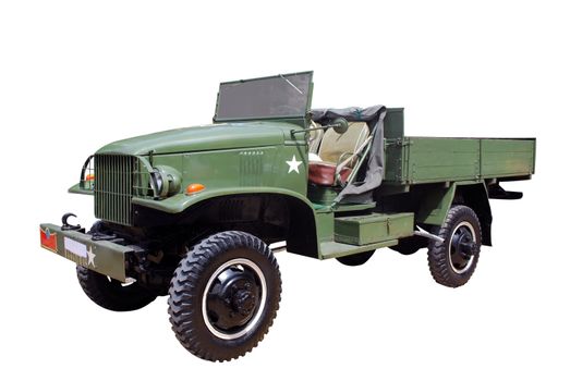 Old military truck isolated on white