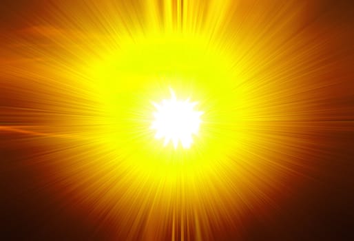 A star burst or lens flare over a black background. It also looks like an abstract illustration of the sun. 