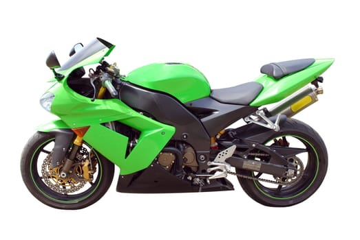 Green fast motorcycle isolated on white