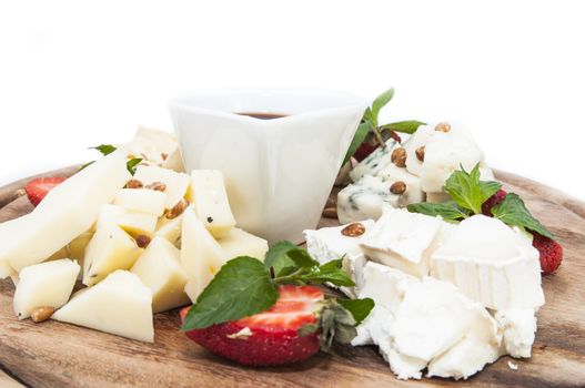 cheese plate with several varieties of cheese