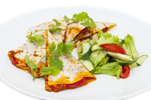 Mexican food dishes at the restaurant on a white background