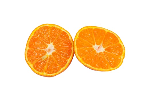 cut tangerine on white background