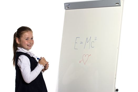 School girl looking to board