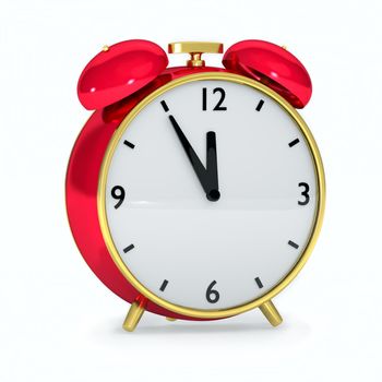 Red alarm clock isolated on white background