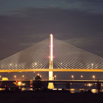 Veterans' Glass City Skyway Bridge in Toledo (Toledo Skyway Bridge), Ohio.