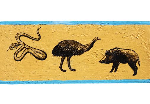 Figure snake, ostrich, wild boar