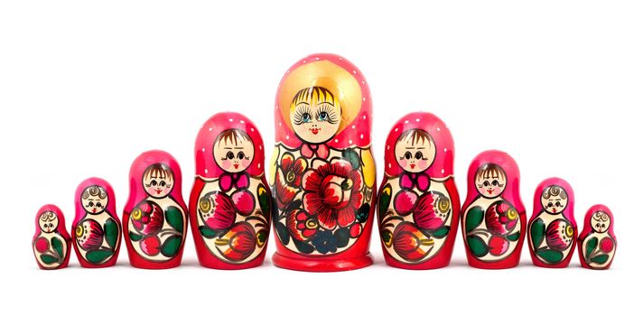 Russian Dolls. Isolated on a white background