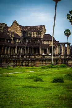 SIEM REAP, CAMBODIA - CIRCA JUNE 2012: unidentified nuns meditate in the quiet morning of Angkor Wat at sunrise circa June 2012 in SIEM REAP, CAMBODIA.