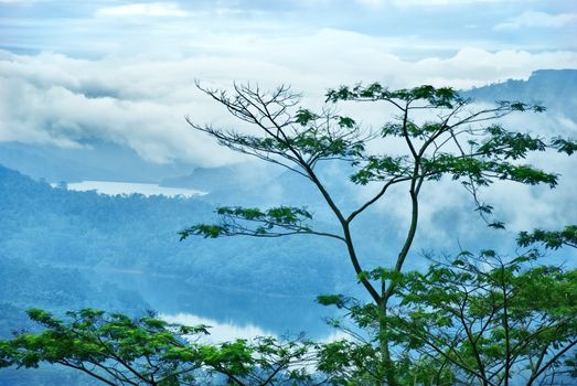 Evening landscape with mountain lakes of Ceylon