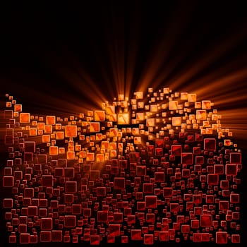 bright glowing cubes in the shape of a wave for background