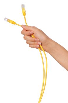 woman holding LAN cords in the hand