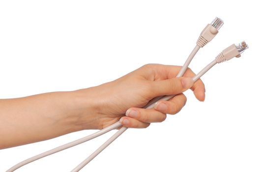 woman holding LAN cords in the hand