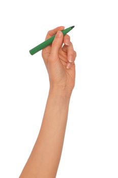 businesswoman drawing scheme with green felt-tip pen