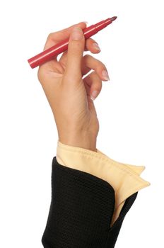 businesswoman drawing scheme with red felt-tip pen