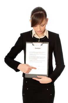 manager showing a features of contract for new workers