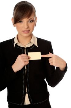 woman showing her badge at the entrance of meeting room