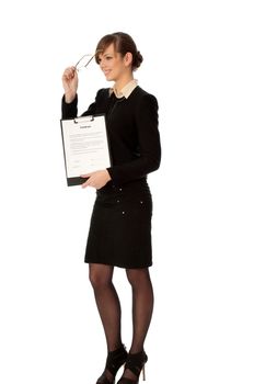 General director showing a contract for her partner