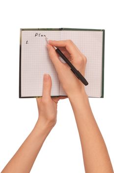 The woman creates the daily plan of action