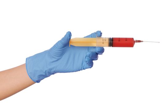 Woman use syringe with a new synthetic hard drugs mixed with blood for escape from reality