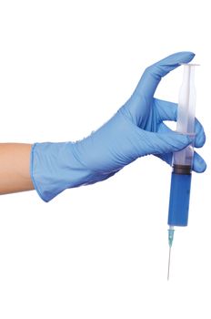 Woman holds in the hand syringe with a new antibiotic