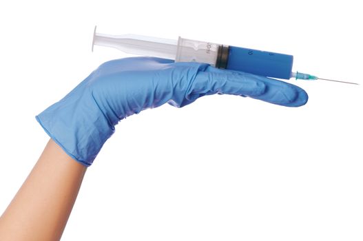 Woman holds in the hand syringe with a new antibiotic