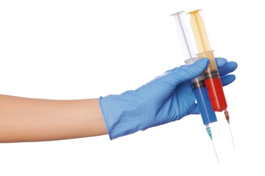 Woman holds in the hand syringes with a new antibiotic