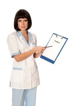 The doctor holding clipboard with list of problems in the hands