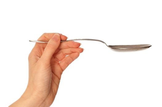 woman holding tablespoon in the hand for feeding a sick person