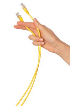 woman holding LAN cords in the hand