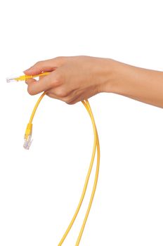 woman holding LAN cords in the hand