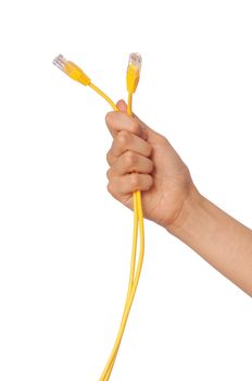 woman holding LAN cords in the hand