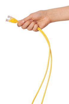 woman holding LAN cords in the hand