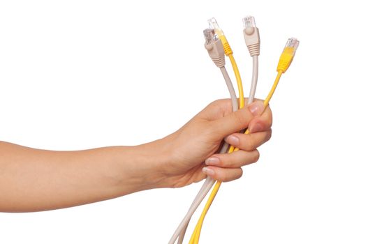 woman holding LAN cords in the hand