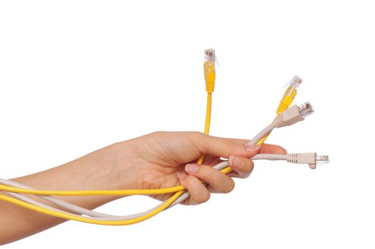 woman holding LAN cords in the hand