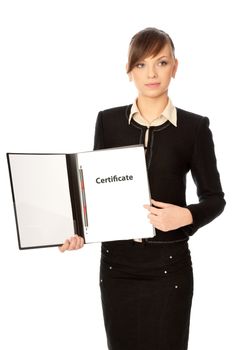 The office worker reviewing a certificate of new workers