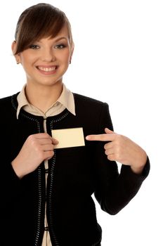 woman showing her badge at the entrance of meeting room