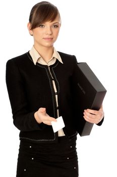 businesswoman shook hands with her partner on the meeting