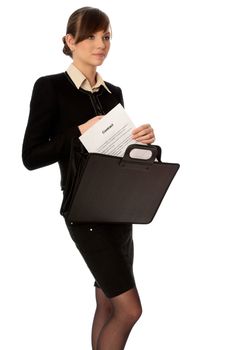 Businesswoman taking out from a suitcase contract for new employees