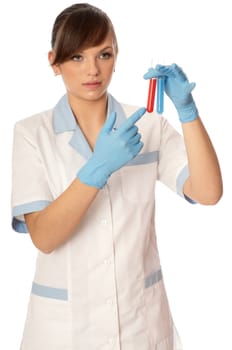 doctor holds a tube with sample of new antidote