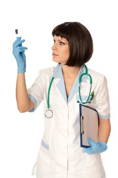 doctor holds a tube with sample of new antidote
