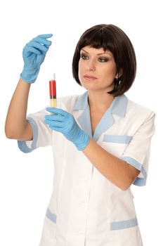 Woman holds in the hand syringe with a new antibiotic