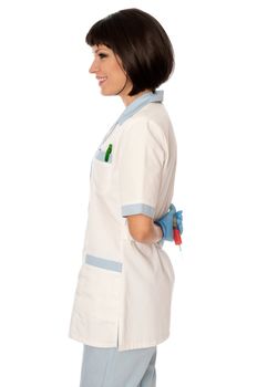 Woman holds in the hand syringe with a new antibiotic