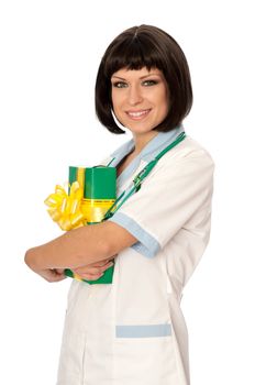 The doctor holding a gift from patient in the hand