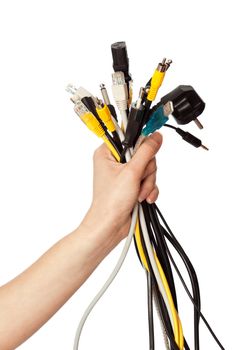 woman taking different cables in the hand
