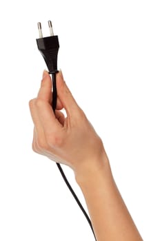 woman holding black euro plug in the hand
