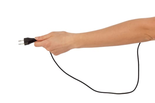 woman holding black euro plug in the hand