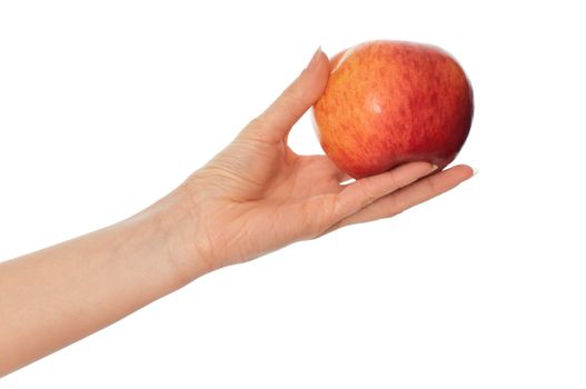 woman holding in the hand one fresh red apple