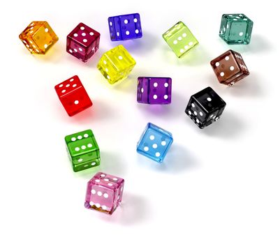 colored dices for game in the casino at this night