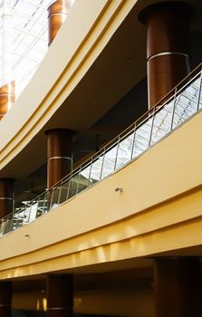 rounded balconies in an interior of modern office building